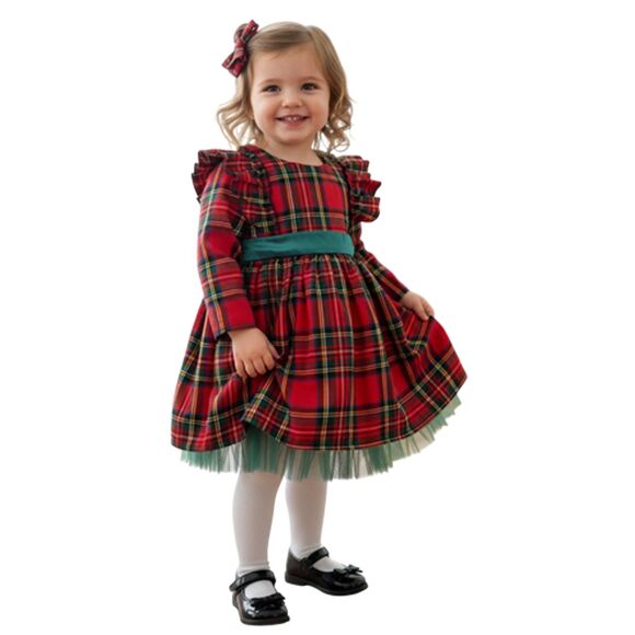 Red & Green Plaid  Ruffle Tule Dress Size 3T - Picture 1 of 6